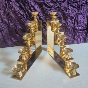 Pack of 2 – Premium Brass Staircase Diya Stand | 5-Step Golden diya stand | 8.6 Inch Height