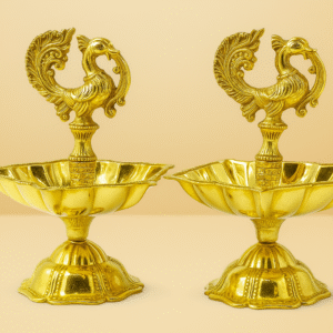 Brass panchmukhi peacock diya|set of 2
