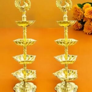 Pure brass 4 step panchmukhi peacock diya pack of 2