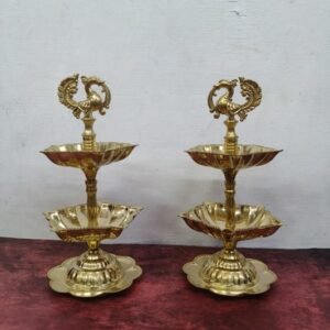 Pure brass 2 step panchmukhi peacock diya pack of 2