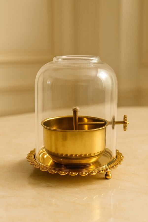 Brass Akhand diya with adjustable batti Medium - Image 3
